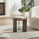 Round Coffee Table Walnut Wood Surface and Black Metel Feet W820P270431