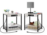 Adult 2 Tier Nightstands End Tables with Charging Station and Storage Basket Set of 2, White 32208951