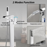 Bathroom Freestanding Waterfall Tub filler Matte Black Floor Mount Faucet with Hand Shower W1224105987