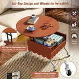 Round Lift-Top Coffee Table with Wheels, Metal Frame and Multi-Color Lighting in 27.6" GL-N735P231430N