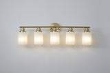 ZNTS 5-Light Golden Bathroom Vanity Light Fixture, Frosted Glass Shades, Modern Wall Mounted Lighting W1340P206702