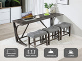 4-Piece Bar Table Set with Power Outlet, Dining Bar Table and Chairs Set,Bar Table Set with 3 Padded W1998P193825