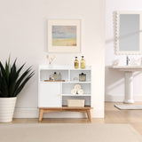 Colorblocking Storage Cabinet with Solid Wood Base & feet, Floor Cabinet for Bedroom Living Room W1801P195703