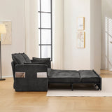 59.5" Ergonomic Sofa Bed with Storage & Charging - Supportive Chenille Convertible Sleeper, 800lb W2606P301327