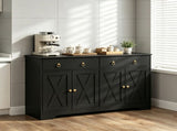 Black Farmhouse Buffet Cabinet, Kitchen Storage Sideboard with Barn Style Doors, Drawers and 34135946
