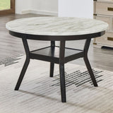 Mella Round Wood Dining Table with Shelf, 48" Faux Marble Top, Dark Espresso Finish T2574P246578