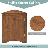 Brown Triangle Bathroom Storage Cabinet with Adjustable Shelves, Freestanding Floor Cabinet for Home WF291467AAD