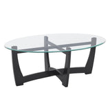 48 Inch Oval Glass Coffee, Black Round Coffee Center with Glass Top, Small Coffee W487P317842