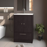 Sinclair Freestanding Bathroom Vanity with Sink, Two Doors and Bottom Drawer, Wengue B128P314809