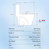 Dual-Flush One Piece Toilet 1.1/1.60 GPF, Water-Saving Elongated Comfort Height Floor Mounted, Soft W1573P143501