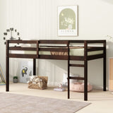 ZNTS Solid Wooden, Rubber Wooden Twin Loft Bed with Ladder, Bed Platform of Strengthened Slats , Espresso W504P190953