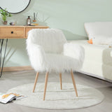 ZNTS WHITE Faux Fur Upholstered Make up chair Side Dining Chair with Metal Leg W2069P174778