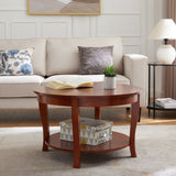 Traditional Round Coffee with Open Storage Shelf,2-Tier Storage Wood Center Circle Accent W1693P216929