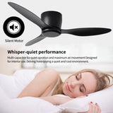 52" Flush Mount Ceiling Fan without light, 3 Reversible Blades, with 6 Speeds Reversible DC W2352P154691