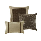 7 PC Pieced Faux Suede Comforter Set Natural Full B03596878