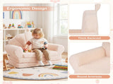 2-in-1 Flip Open Kids Sofa Lounger, Teddy Fleece Toddler Couch with Carry Handle for Ages 3 51601904