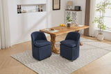 058-Set of 2 Chenille Fabric Dining Chairs With Universal Wheels,Blue W527P242553
