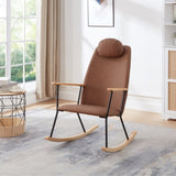 Adjustable Headrest Pillow Rocking Chair, Technical Leather Upholstered Glider Rocker with High W1669P220403