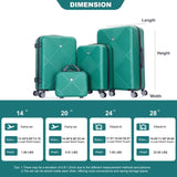 4-piece ABS lightweight suitcase, 14 inch makeup box, aircraft wheels DARK GREEN W284P149256