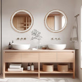 23.62 inches Round Wall Mirror for Bathroom Vanity, Wooden Farmhouse Circle Mirrors for Bedroom, W2295P246678