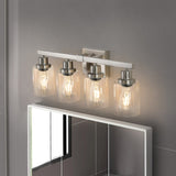Modern 4-Light Bathroom Vanity Light Fixture - Brushed Nickel Finish with Clear Glass Shades, W1340P206668