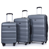 Expandable 3 Piece Luggage Sets PC Lightweight & Durable Suitcase with Two Hooks, Spinner Wheels, W284104374