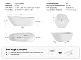 63" Acrylic Freestanding Bathtub, Stylish Deep Soaking Bathtub with Pop-up Drain & Integrated W1920P386220