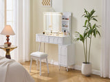 Modern Makeup Vanity Desk with LED Lights & Mirror, 4 Drawer Dressing Table Set with Stool, 3 Colors N844P257529A