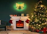24in Pre-lit Outdoor Christmas Wreath Decoration, Lighted Metal Wreath with Golden Bow, Green and 30783060