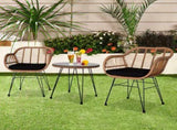 3 pcs Wicker Rattan Patio Conversation Set with Tempered Glass Table Flaxen Yellow 36303696