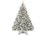 9 Foot Flocked Fir Christmas Tree Pre Lit Hinged Xmas Tree with LEDs Foldable Metal Base 72273480