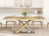 47.25 "-63" Dining Table, Original Wood Color, Seating 4-6 People, Retractable Table, Cross Metal W757P270705