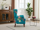 Modern Accent with Retro Wood Legs, Comfy Upholstered Armchair, Floral Design Single Sofa 90825210