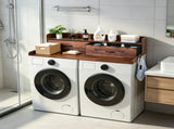 54" x 27.5" Wooden Washer Dryer Countertop with Shelf, 2 Drawers & 2 Hooks, Brown Laundry Machine 85324165