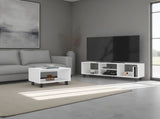Carter 2 Piece Living Room Set, Streamlined with TV Stand and Coffee Table, White B097P474316