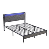 Queen Bed Frame Storage Headboard, Charging Station and LED Lights, Upholstered Platform Bed 09464391