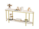 2-Tier Oval Console Table, White Faux Marble Top with Gold Metal Frame, Modern Entryway Table with 81910274