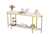 2-Tier Oval Console Table, White Faux Marble Top with Gold Metal Frame, Modern 81910274