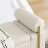 Elegant Upholstered Linen Storage Bench with Cylindrical Arms and Iron Legs for Hallway Living Room W487128011