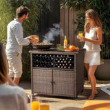 ZNTS Outdoor Bar Cart with Storage Cabinet, Patio Wicker Sideboard Buffet Cabinet Prep Table, Outside 65724130