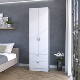 ZNTS Tall Mayer Wardrobe in Melamine with Two Doors and Two Drawers B128P203060