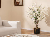 White Faux Plum Blossom Plant with Solid Wood Trunk 35065483