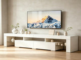 White High Gloss TV Stand with RGB LED Lights, MDF Entertainment Center with 2 Drawers & Tempered 95990060