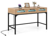 35.5" Narrow Console Table with LED Lights & Power Station, 3-Drawer Entryway Sofa Table with 08284506