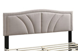 Modern Vintage 1pc Queen Size Bed Light Brown Burlap Fabric Nailhead Trim Accents Headboard Bedframe B011P238963