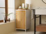 Living Room Side Cabinet with Bamboo Slats Door, Natural White 62377944