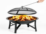 20.2in Round Wood- Pit with Mesh Lid, Fire Poker/Grate, Black 53387512
