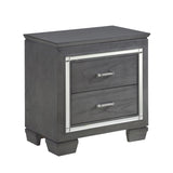Glamourous Style 1pc Nightstand of 2x Drawers LED Lighting Faux Crystals Bar Pulls Gray Finish B01165897