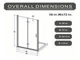 Goodyo 36"x 72" Bifold Frameless Glass Shower Door 1/4 inch Tempered Clear Glass Pivot Swing Shower D163147915