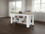 Ruso Kitchen Island, 3 Spacious open Shelves, Modern Design, White / Natural Oak B097P474317